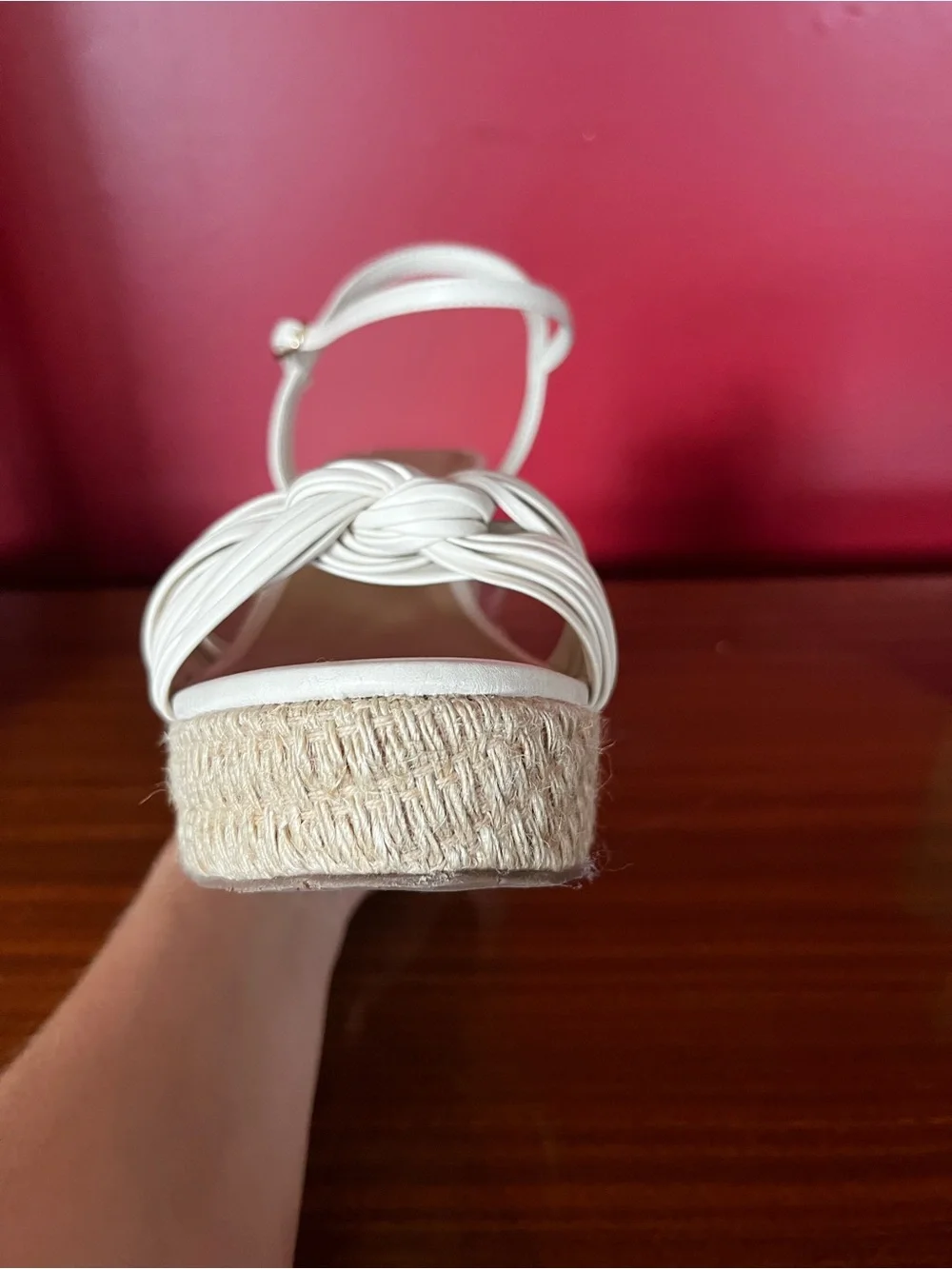 New Arezzo Cream Knot Espadrille Wedge Sandals